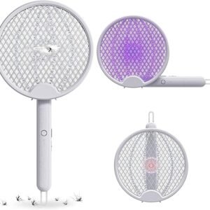 Foldable Swivel Mosquito Bat, 3 in 1 Mosquito Racket USB Rechargeable, Bug Zapper Electric Fly Swatter with UV Light Lamp, Hangable Mosquito Swatter Racket w/Long Lasting Lithium-ion Battery