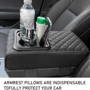 4366b1c90b4133a9f4a619630754ca22 Car Armrest Cushion with Cup Holder & Storage Box – PU Leather Center Console Organizer Cover | Universal Fit