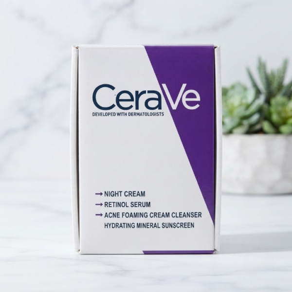 439239205ba439a32d50d8ab5c21da43 CeraVe 4 In 1 Skincare Kit Night Cream Retinol Serum Acne Foaming Cream Cleanser Hydrating Mineral Sunscreen