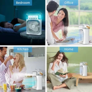 44a09ae415fc300ff1c664d38a8ff7e4 9-Inch Desktop Water Mist Fan – Portable Humidifier Air Cooler with 5-Hole Spray, 3 Speed Modes, and LED Night Light (Not Rechargeable)