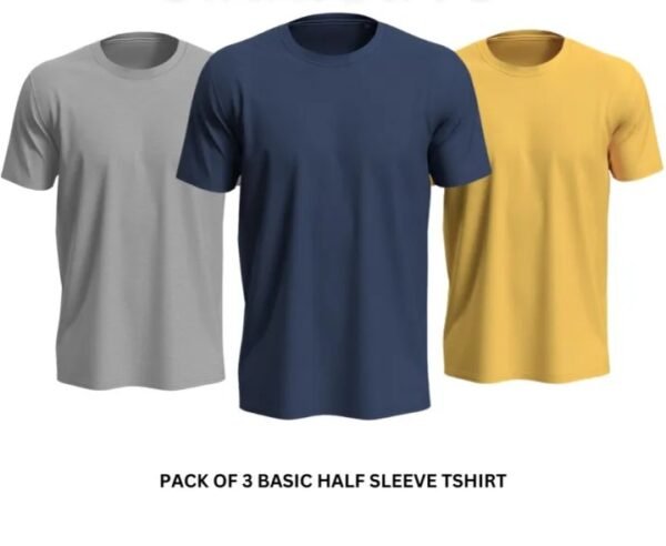 459c0bf67194f9c2bf3ed0607f62cd95 Pack of 3 Premium Half Sleeves Round Neck Plain Color T-Shirts for Men & Boys – Soft Comfortable Fabric