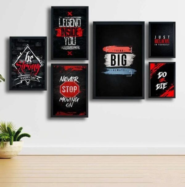466b33684425c6f426eaf52a00179ac9 Motivational Wooden Wall Art Frame Set – 6 Pcs Inspirational Quotes | Be Strong, Think Big, Never Stop, Do or Die | Premium Quality Wooden Frames for Home & Office