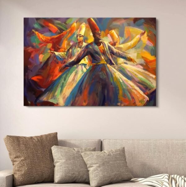 498127f934d1517980c0d5fd5ce38771 Darwaish Series Abstract Canvas Painting Sufi Whirling Dervishes With Double Tape | 12x16 Inches