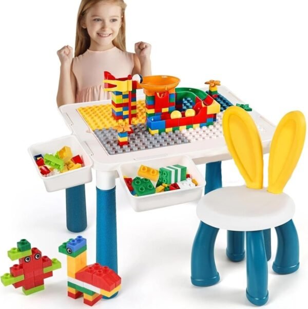 4b0633ed7ffe5dbd812b5e172d57ee64 Kids Building Blocks Table With Chair – Multi-Functional Play Set For Creative Learning, Building, Drawing, And Fun Activities