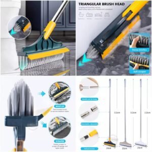 Broom Wiper 2 In 1 Dual Purpose Cleaning Tool With Strong Bristles And Built In Wiper Blade