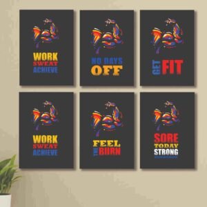 6 Pc Wall Decor Cardboard Phototiles With Double Tape Motivational Gym Quotes Work Hard Biceps Triceps