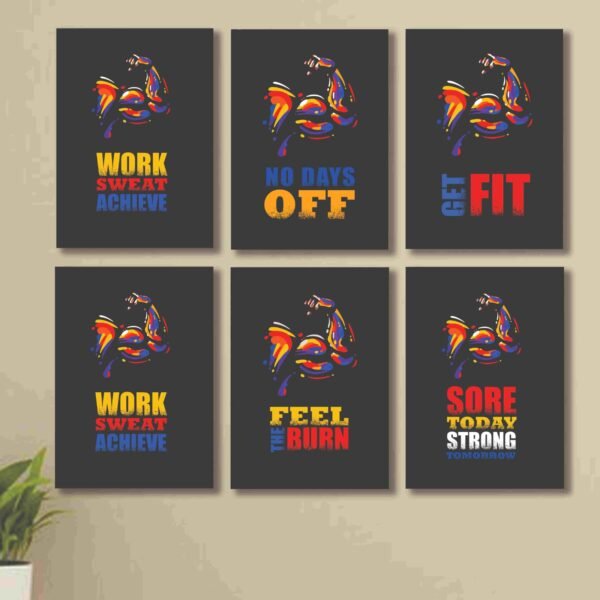 4db8e8a1c370bca1cf75e693543fa211 6 Pc Wall Decor Cardboard Phototiles With Double Tape Motivational Gym Quotes Work Hard Biceps Triceps