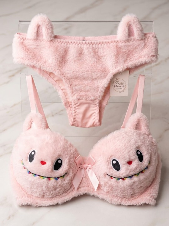 4fb165d70c6a48ea454f80e34fd871a2 Labubu Style Cute Double Padded Bra & Panty Set for Women – Soft Wool Material, Comfortable Lingerie Set (Random Color)