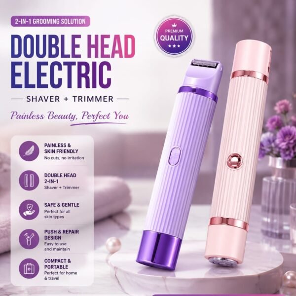 4fe36821ec7724e8681ba7b723d10ad9 2 in 1 Women Electric Shaver Dual Head Bikini Trimmer for Women IPX7 Waterproof Wet & Dry Use Body Hair Trimmer and Facial Hair Remover for Bikini Underarm Leg Arm Body Face (Random Color)
