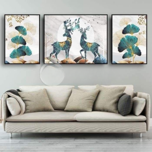 3pcs Leaf And Deer Design Stickytiles Frame Providing Unique Nature Inspired Artwork Elegant Look
