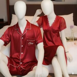 5293afc82758eaaab5c598679b5e24df Couple Night Suit / Sleepwear Set – Stylish Nightdress & Pajama Shorts | SKU DC-C003 (3 Pcs)
