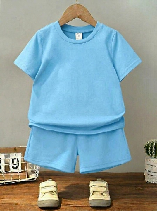 540e9d0de2c671644b62e4a0c45ca6f2 Kids Plain Summer Tracksuit Set – Soft Cotton Blend Half Sleeve T-Shirt & Comfortable Shorts Co-Ord Outfit for Boy