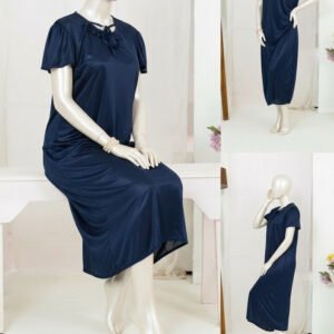 56bc9fc2e59084b16c5df76fea1da063 1 Pc Silk Satin Bow Tie Maxi Night Dress – Elegant Short Sleeve Women Nighty Free Size SKU-R130