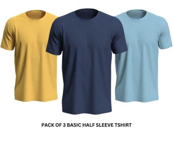 57522115f2511e318407aceabb586ece Pack of 3 Premium Half Sleeves Round Neck Plain Color T-Shirts for Men & Boys – Soft Comfortable Fabric