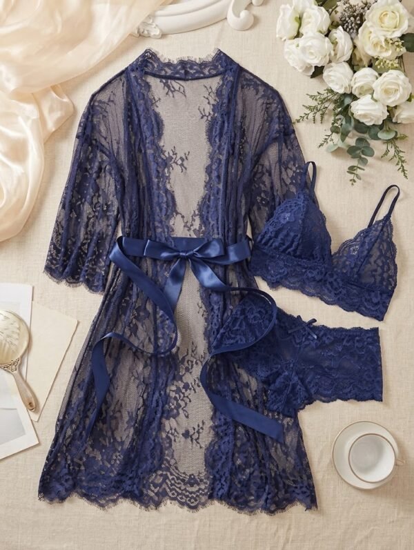 5794932dd3a00231e0a6dcc17160b570 3 Pcs Soft Net Nighty With Bra & Panty (Free Size) - Blue
