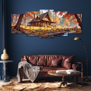 57eb304bc37c13326e786fa49c8ae19f Autumn House Set of 5 Frames | 16x40 Inch | Wooden Sticky Tiles | Easy Wall Mount with Double Tape