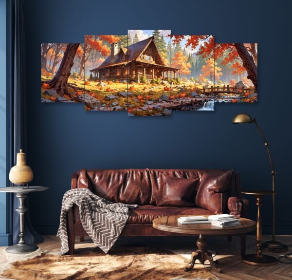 57eb304bc37c13326e786fa49c8ae19f Autumn House Set of 5 Frames | 16x40 Inch | Wooden Sticky Tiles | Easy Wall Mount with Double Tape