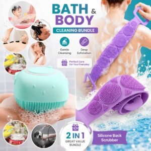 5abfc83aeff674f2dc4b6282215e4fde Silicone Bath Brush And Silicone Back Scrubber Care Bundle For Deep Cleansing And Gentle Body Care (Random Color)