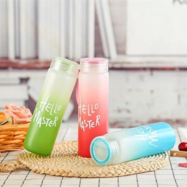 5decca1e0b965c4ae68fa429f625feda Hello Master 480ml Frosted Glass Water Bottle - Transparent Leak-Proof Portable Drinkware with Carrying Strap (Random Color)