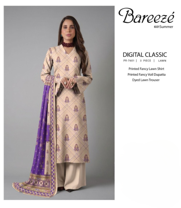 5f037c4b363db5620f4ef1cb8ecd0768 Bareeze Digital Classic 3-Piece Lawn Unstitched Suit (PR-7601)