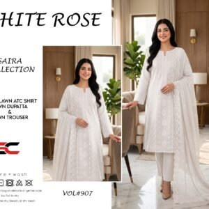 60204aed642b0aaee9113fcadbb99bf1 3 Pc Saira Collection White Rose Lawn Suit Vol 907 Premium Quality Fabric Elegant Design Comfortable Stylish Practical Choice For Casual And Semi Formal Wear