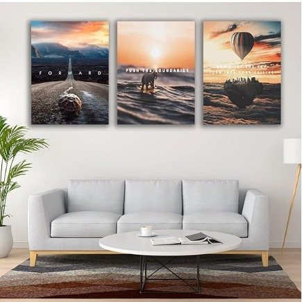 set of 3 Motivational sticky canvas frames for wall decore / sticky phototiles for office and home workplace