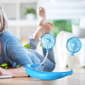 60e7d3cf47c439427a1abe39966617b1 Portable Neck Fan - 360 Degree Free Rotation Hands Free Personal Hanging Neck Sports Fan USB Rechargeable Wearable Cooling Fan For Traveling (Random Color)