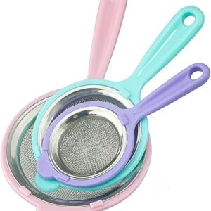 613vLkbuqL._AC_SX569_ Colorful Stainless Steel Mesh Tea Strainer with Plastic Handle – Fine Sieve for Kitchen Use