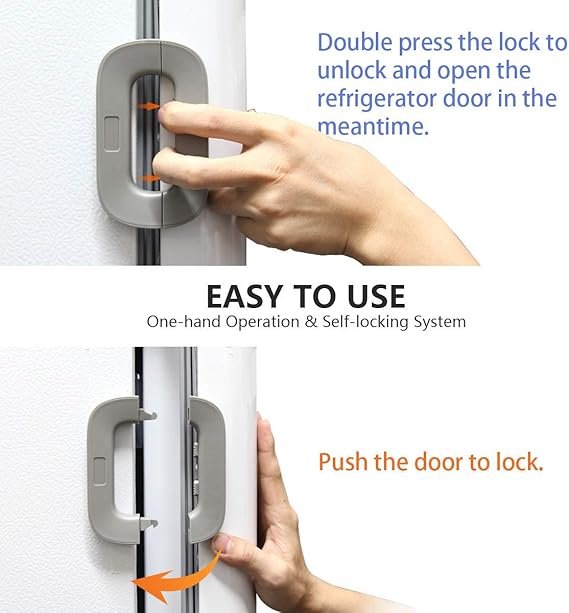 61dMpy1DnL._AC_SX569_ Child Safety Refrigerator Lock – Self-Adhesive Fridge & Freezer Door Lock with Double Safety Button – Easy One-Hand Use