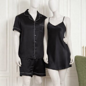 628460cf6fbcd7e8d9f084b73d70f735 Couple Silk Night Suit / Sleepwear Set – Shirt & Shorts with Slip Dress | SKU DC-C013 (3 Pcs)