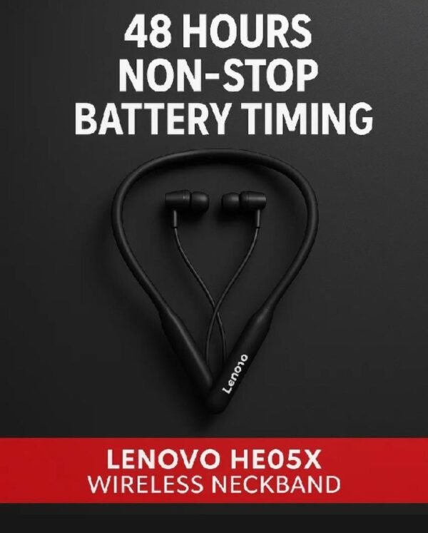 Lenovo HE05X Wireless Bluetooth Neckband Earphones – Magnetic Sports Earbuds with HD Sound & Built-in Mic