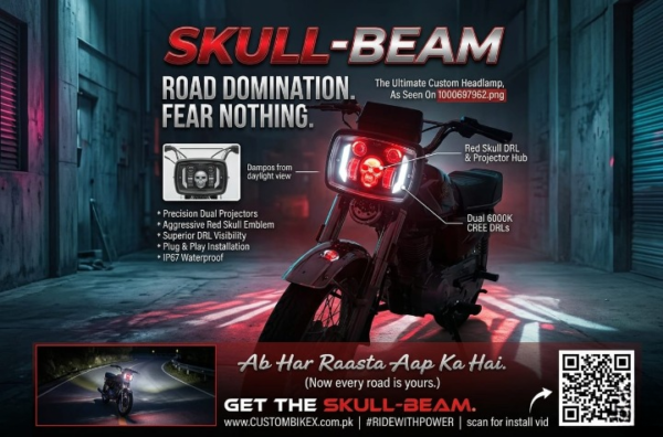 6330262f4688f8ddcfd9933f4a9094b1 Premium Skull Headlamp for Honda CD70 & CG125 – Aggressive Red Skull DRL with Dual LED Projectors