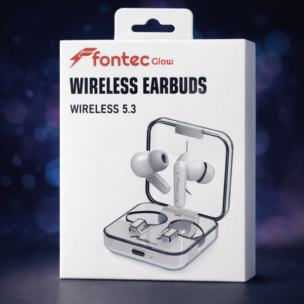 Fontec Glow Wireless Earbuds – Bluetooth 5.3 Gaming Earphones with ENC Noise Cancellation & Transparent Charging Case