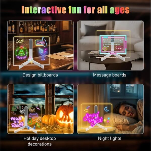 64445660d78484e8020b4c314fef9571 LED Light-up Acrylic Dry Erase Board with Markers | Colorful DIY Notes & Erasable Neon Pens 15x15 Cm