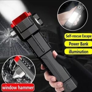 6449f04ea08d46450dced692ec233669 High Power LED Torch Light Rechargeable Flashlight – Multi Functional Emergency Tool With Power Bank, Window Hammer, And Bright Illumination