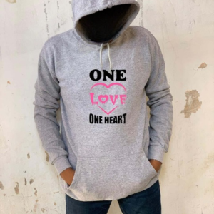 66137bb23d59fed703114f991b89bfb0 New Summer Collection Full Grey Hoodie one love one heart Printed For girl And Boys