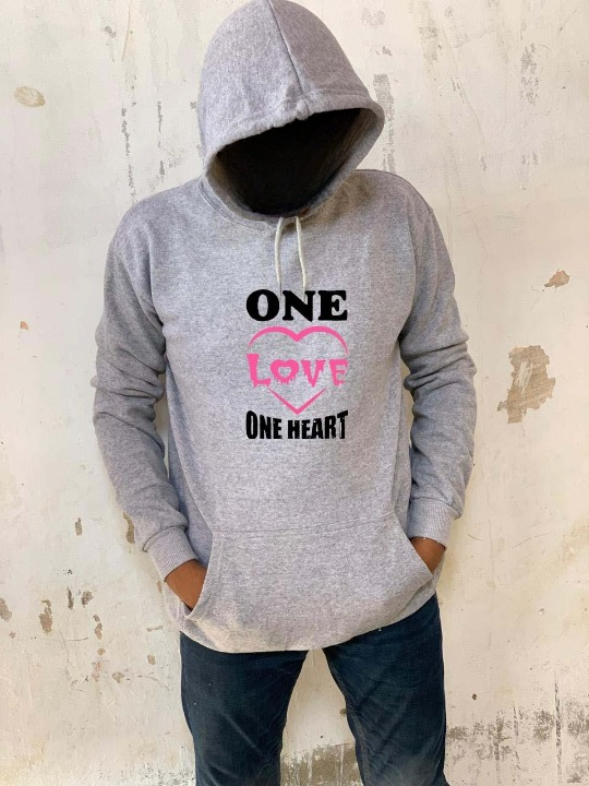 66137bb23d59fed703114f991b89bfb0 New Summer Collection Full Grey Hoodie one love one heart Printed For girl And Boys
