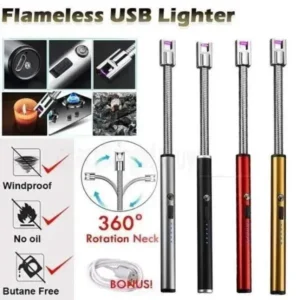 667aa7856bc7dc1ad3e39950a93cfc2e USB Rechargeable Electric Arc BBQ Lighter Windproof Flameless Plasma Lighter with 360° Flexible Neck and LED Battery Indicator for Kitchen Candles BBQ