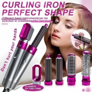 66c4cd17213ef9e44207c2d7450f5d77 High Quality 5 In 1 Hair Styler Brush Hair Straightener Curler Blow Dryer Volumizer Negative Ionic Electric Air Wrap With Detachable Brush Heads