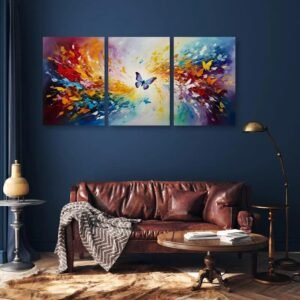 Set Of 3 Sticky Wooden Canvas Frames For Wall Decore Aesthatic Art / Sticky Phototiles For Room Wall Decoration
