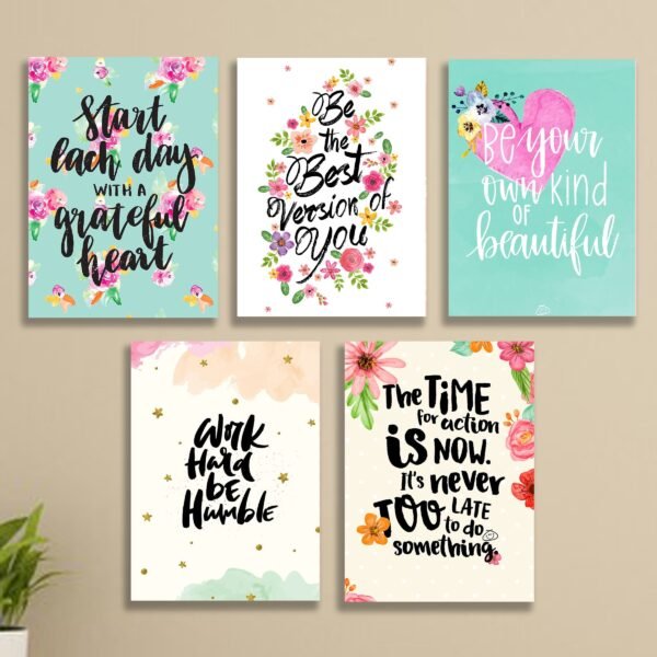 6dd4f532a503ceebce49268298296d71 Set of 5 Floral Motivational Wall Art Frames – 8x11" MDF with Sticky Backing