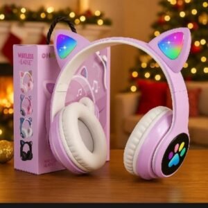 Oplus_131072 Cat Ear Wireless Bluetooth Headphones with RGB LED Lights & Built-in Mic – Stereo Bass Sound, Bluetooth & AUX Mode, Adjustable Over-Ear Headset for Kids, Teens & Girls