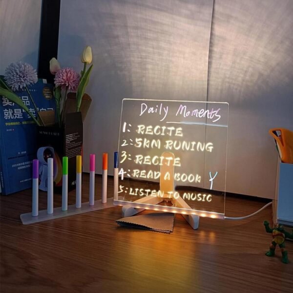 735660e2389f50c073571f9a12d8d188 Transparent Acrylic LED Dry Erase Message Board 20x20cm White Stand With Glowing Display