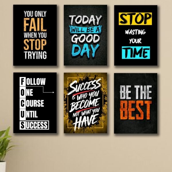 7365dd293d4443c9ed45ebd2a905eb74 6 PC Success Motivational Quote Wall Decor Cardboard Phototiles Elegant And Inspiring Decorative Home And Office Art
