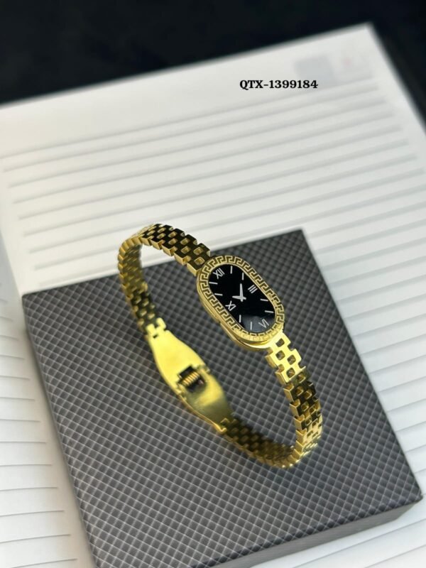 75cd89e356b76fb008f13140733c554b Fake Watch Handcuff Bracelet for Women – Stylish Gold Wrist Watch - QTX-184