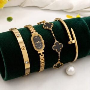 75cedad0ff87ee0a5091ebd0a8e363ee Stainless Steel 4 Piece Bracelet, Watch And Bangle Combo - Jewelry Product Designed For Styling And Daily Outfit Routine