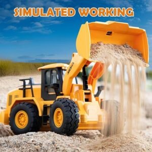 The Perseids Remote Control Bulldozer – 1/16 Scale 11 Channel Heavy RC Construction Toy with Lights & Sound, Yellow