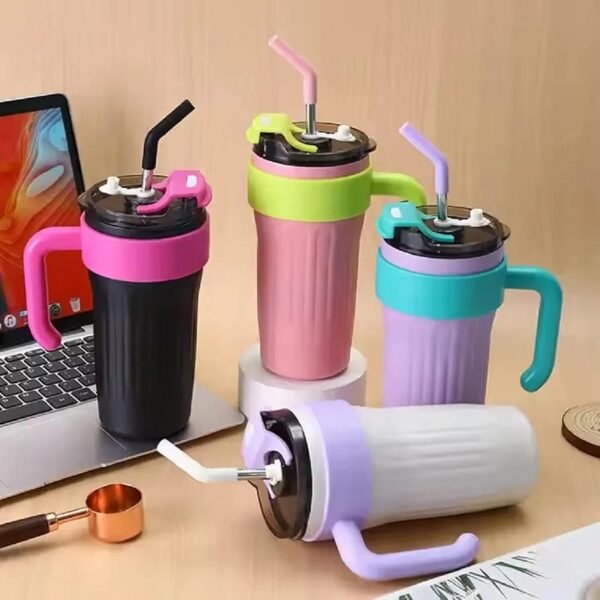 785fb8763618fea806226a8d43265596 40oz Thermos Travel Mug with Handle, Leakproof Lid & Stainless Steel Straw – Double Wall Insulated Hot & Cold Tumbler - Random Color