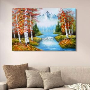 7aaef0ed88a5555bd8eb97a7006a258f Autumn Mountain River Canvas Art | Scenic Nature Landscape Wall Decor | Artistic Forest Painting for Home | 12x16 Inches