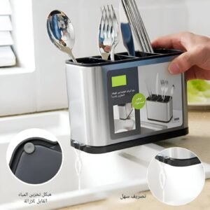 Stainless Steel Cutlery Bucket Durable Easy To Clean Organizer For Spoons Forks Knives Space Saving Kitchen Counter Storage